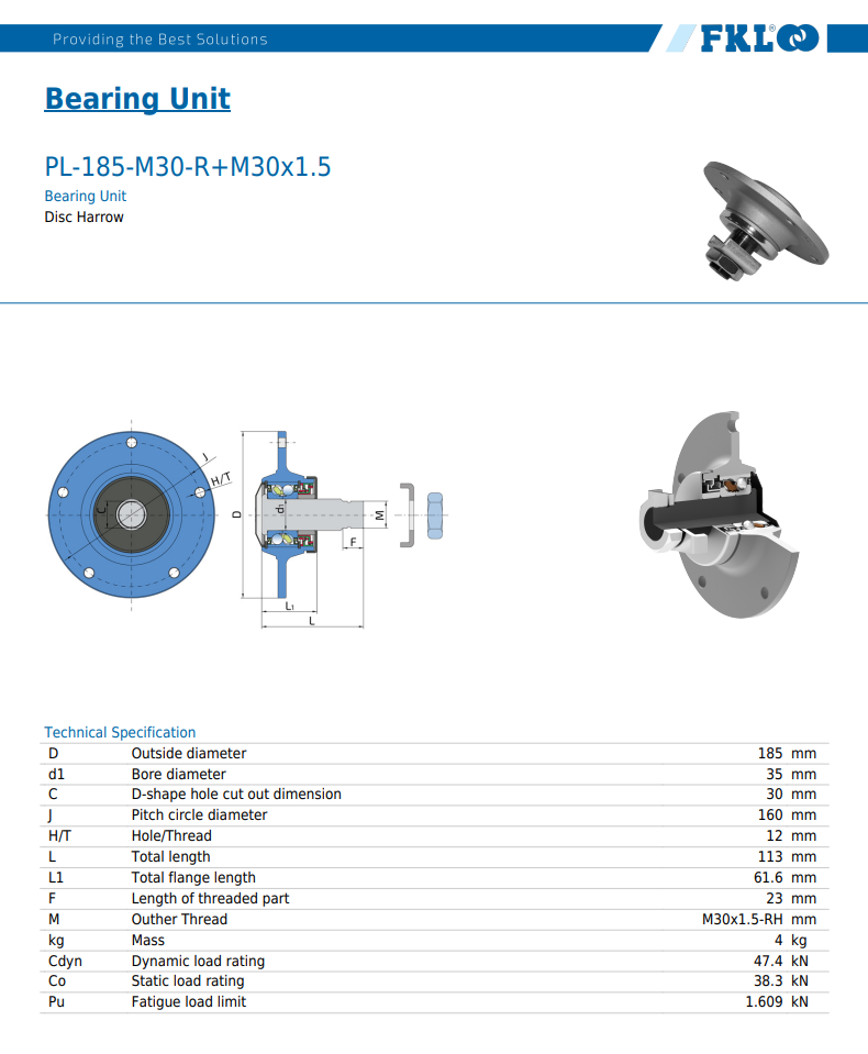 FKL Landmaschinen-Lager PL-185-M30-R M30x1,5 – Ersatz Für LEMKEN 5554502, NEU, Aus Serbien